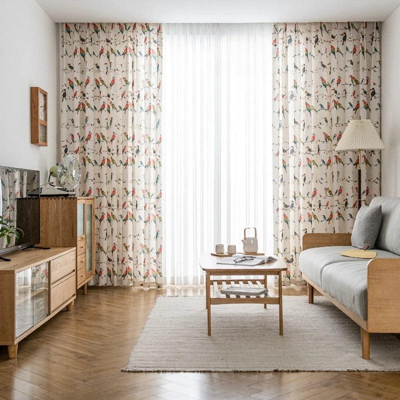 rideau oiseaux colorés moderne polyester opaque maison chambre salon