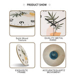 horloge murale bois motif végétal moderne salon chambre coucher quartz silencieux 10 12 14