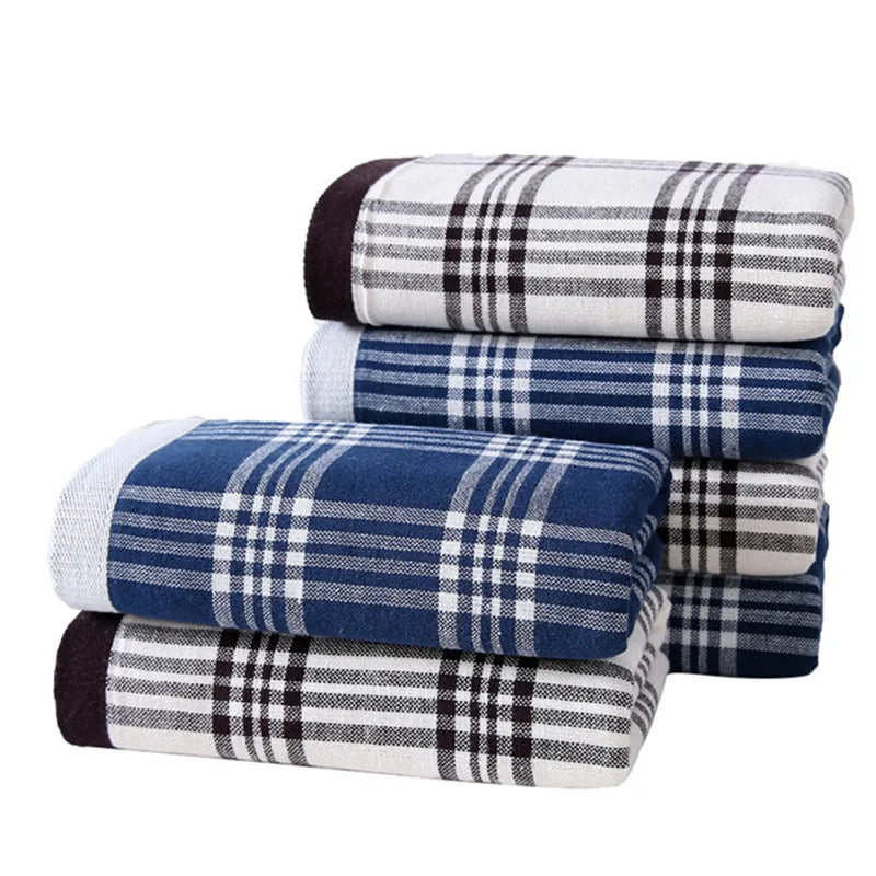 serviette bain coton carreaux bleu blanc rapide absorption 34x76cm minimaliste moderne
