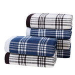 serviette bain coton carreaux bleu blanc rapide absorption 34x76cm minimaliste moderne