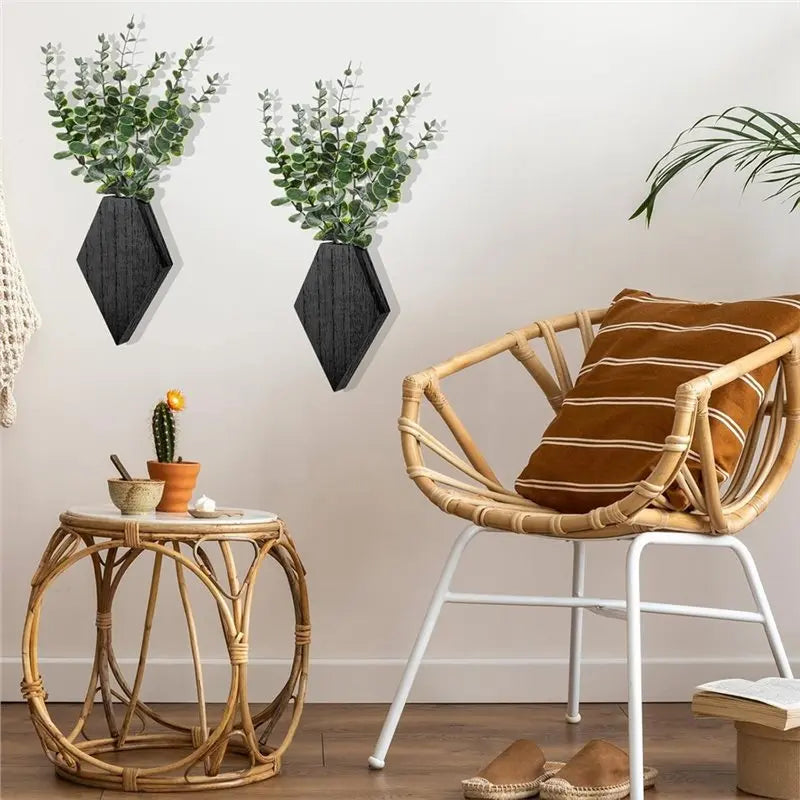 décoration murale cache plantes bois noir moderne plantes artificielles suspendues holderintérieur