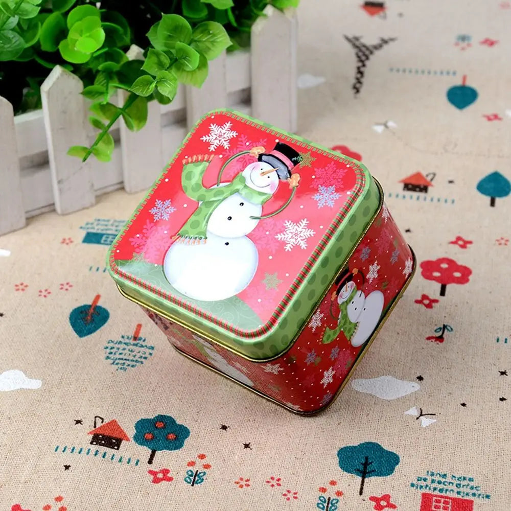 boîte métal noël rouge verte bleue motifs père noël bonhomme neige renne flocons festive