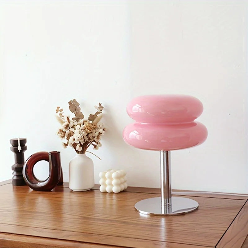 lampe table led deux globes superposés base chromée rétro couleur orange rose jaune