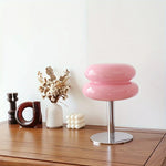 lampe table led deux globes superposés base chromée rétro couleur orange rose jaune