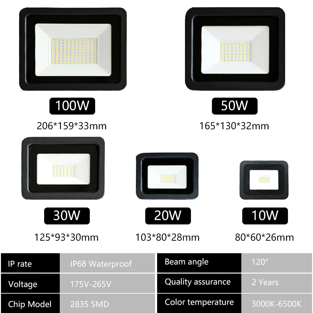 projecteur led moderne ip68 étanche noir blanc 10w 20w 30w 50w 100wextérieur
