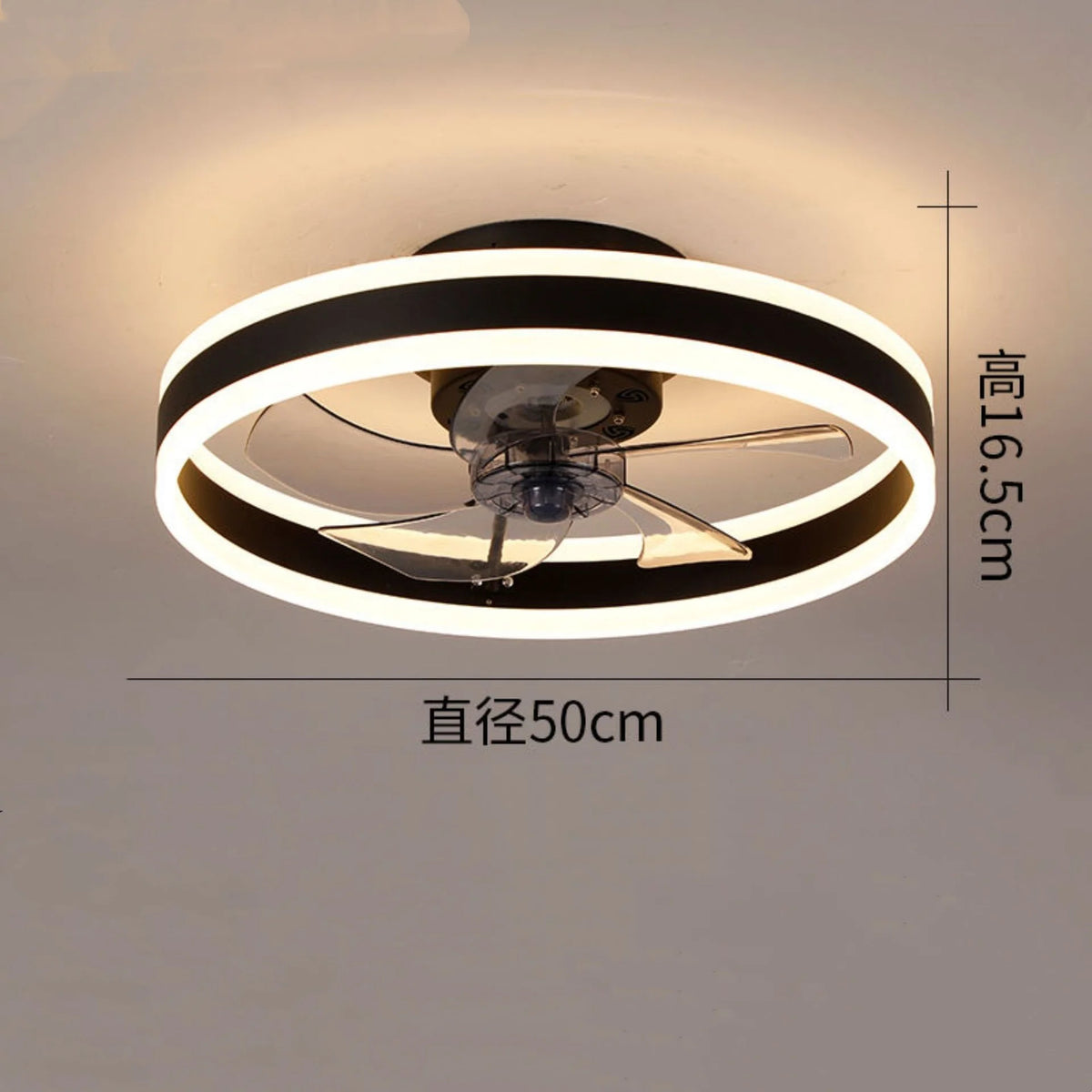 ventilateur moderne led blanc or noir texture cristal transparent télécommande lumière variable
