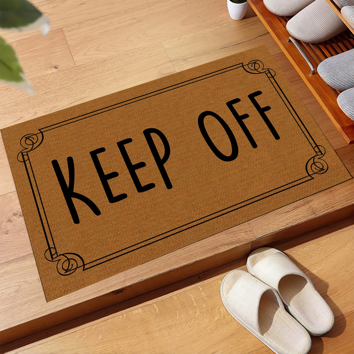 tapis d'entrée marron clair motif rectangulaire bordure décorative texture naturelle anti dérapant classiqueextérieurintérieurresistant
