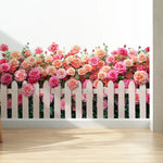 décoration murale sticker floral rose feuillage clôture verte jardin romantique moderne 30x60cm