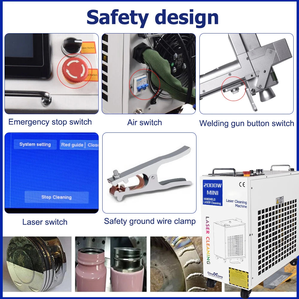 nettoyage laser machine main rust oil paint remover water refroidissement double pendule