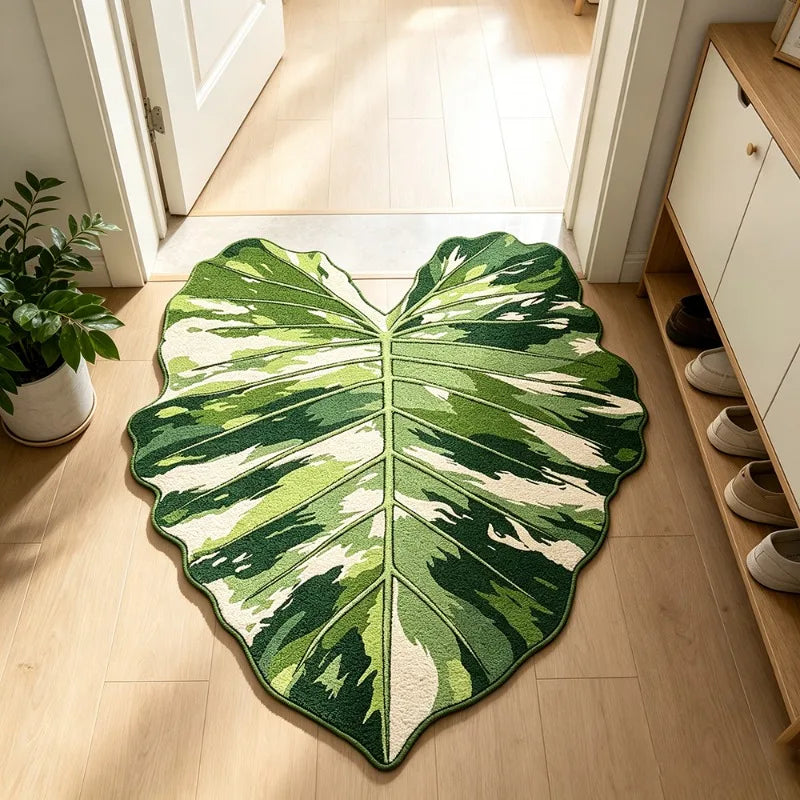 tapis vert feuille moderne salon chambre décoratif polaire polyester antidérapant