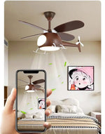 ventilateur intelligent enfants bois lumières led hélicoptère moderne télécommande