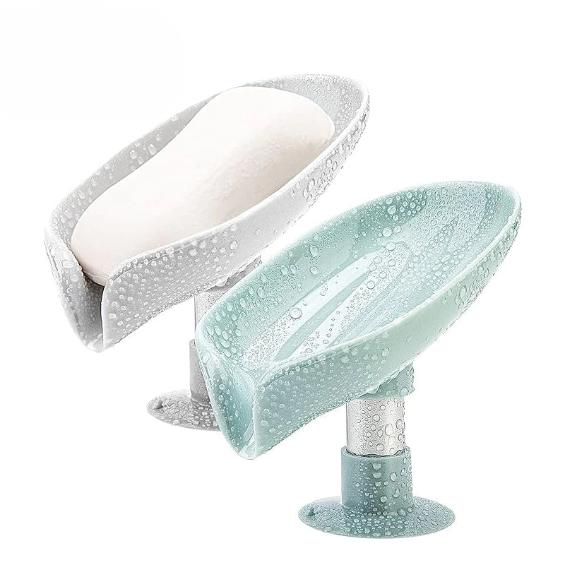 support savon moderne plastique blanc vert pastel texture gouttes d'eau fixé ventouse plateau douche