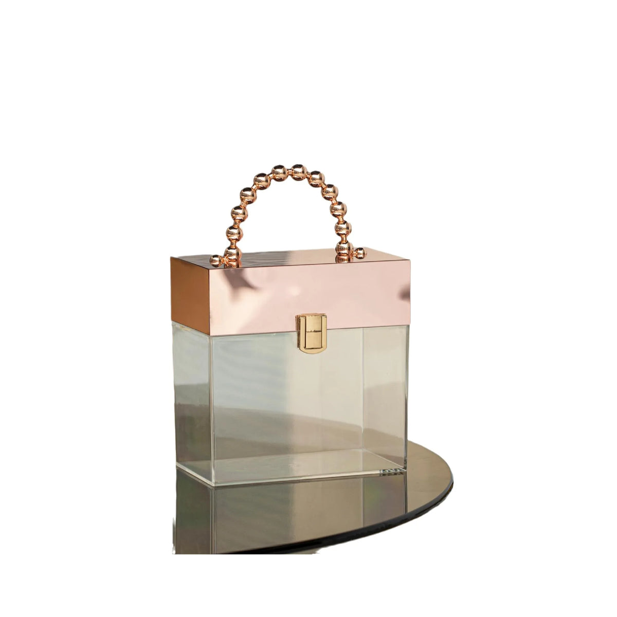 sac main transparent rose doré poignée occasion fête noël anniversaire mariage chic moderne