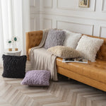 coussins polyester solides modernes noir gris beige violet blanc opaques texture frisée fixés