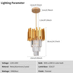 suspension lumineuse moderne or noir cristal led rayures horizontales verre transparent élègante chaîne métallique