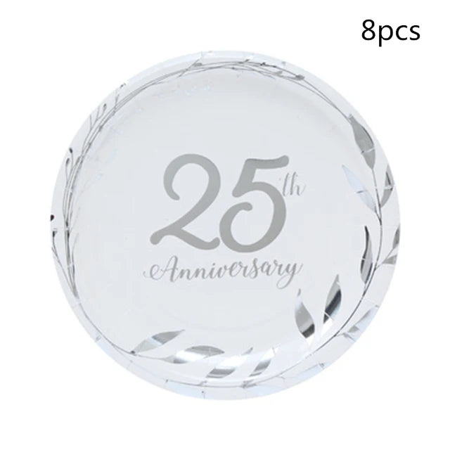 assiettes jetables dorées festives 8pcs anniversaire guirlandes feuilles textes classiques blancs