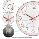 horloge murale moderne quartz aiguille cadran blanc cadre doré numeros 3d relief 10 12