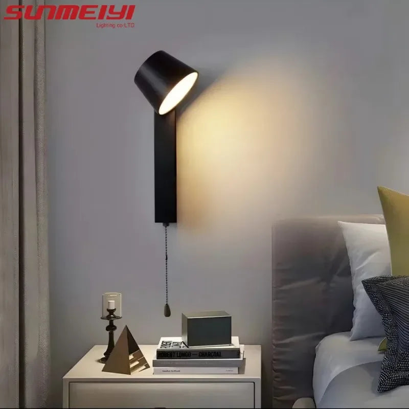 lampe murale led moderne fixée mur blanc noir interrupteur cordon rectangulaire lisse