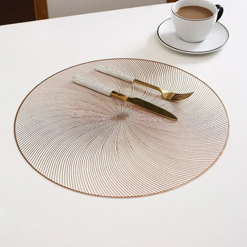 tapis table rond moderne blanc or rayures concentriques antidérapant respectueux environnement polyester unique decoration