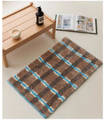 tapis rayé polyester bleu clair moderne marron blanc salon chambre doux 40x60cm
