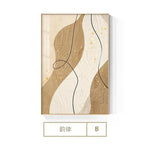 tableau abstrait moderne minimaliste toile points dorés lignes courbes beige blanc noirintérieur décoration chambre