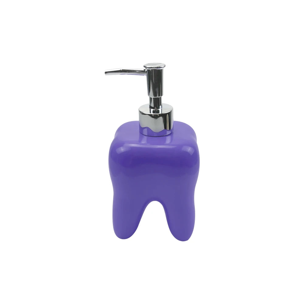 distributeur savon liquide forme dent bleu rose orange violet moderne