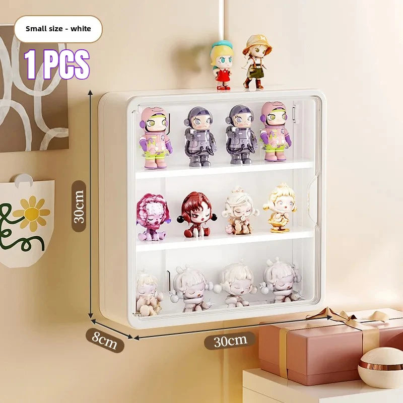 rangement mural moderne figurines blind box blanc jaune violet treillis anti poussière