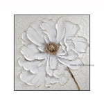 tableau abstrait moderne fleurs blanches peinture huile toile carré blanc doré 50x50cm 60x60cm 70x70cm