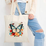 sac main toile papillon fleurs beige respectueux environnement multifonction poignées tissu