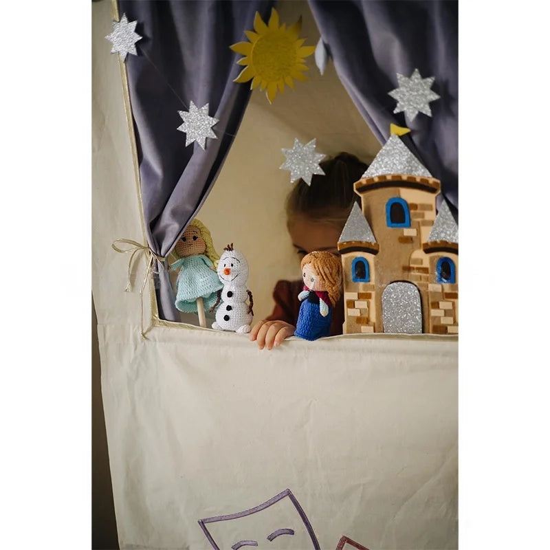 rideau théâtre marionnettes enfant cirque château arbres frozen étoiles velours décoratif diy