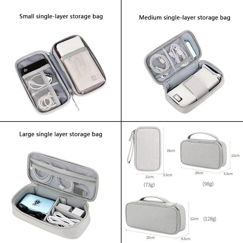 sac rangement accessoires tissu gris clair pratique ecouteurs cable usb chargeur voyage