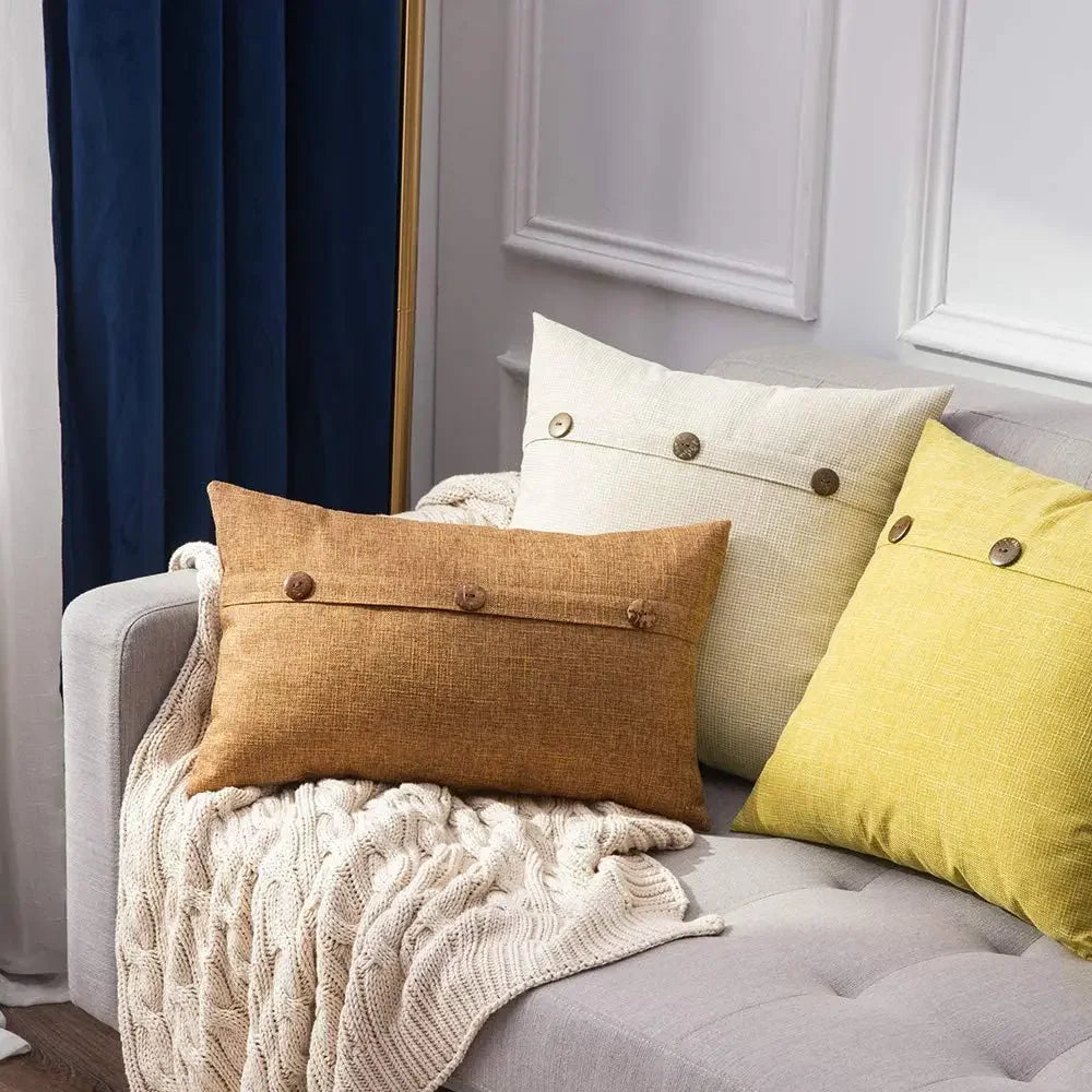 housse coussin carré marron gris vert blanc moderne nordique 45x45cm decoration intérieure tissu lin