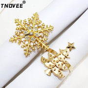 Ronds de serviette dorés flocon de neige Noël - Lot de 6 pièces métal alliage - Décoration table fêtes