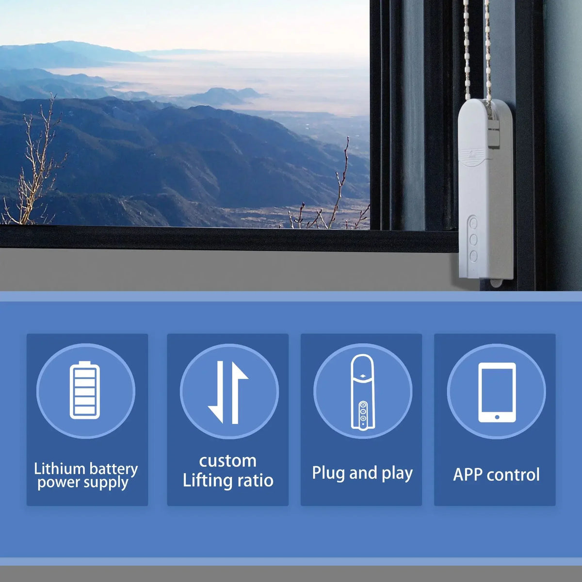 moteur store roulant blanc moderne adhésif boutons stop open close timer voice remote bluetooth