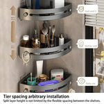 étagère murale triangulaire salle bain gris métal crochets rangement douche moderne autocollante