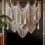 tapisserie macramé géométrique franges bohème décoration murale øllets beige clair
