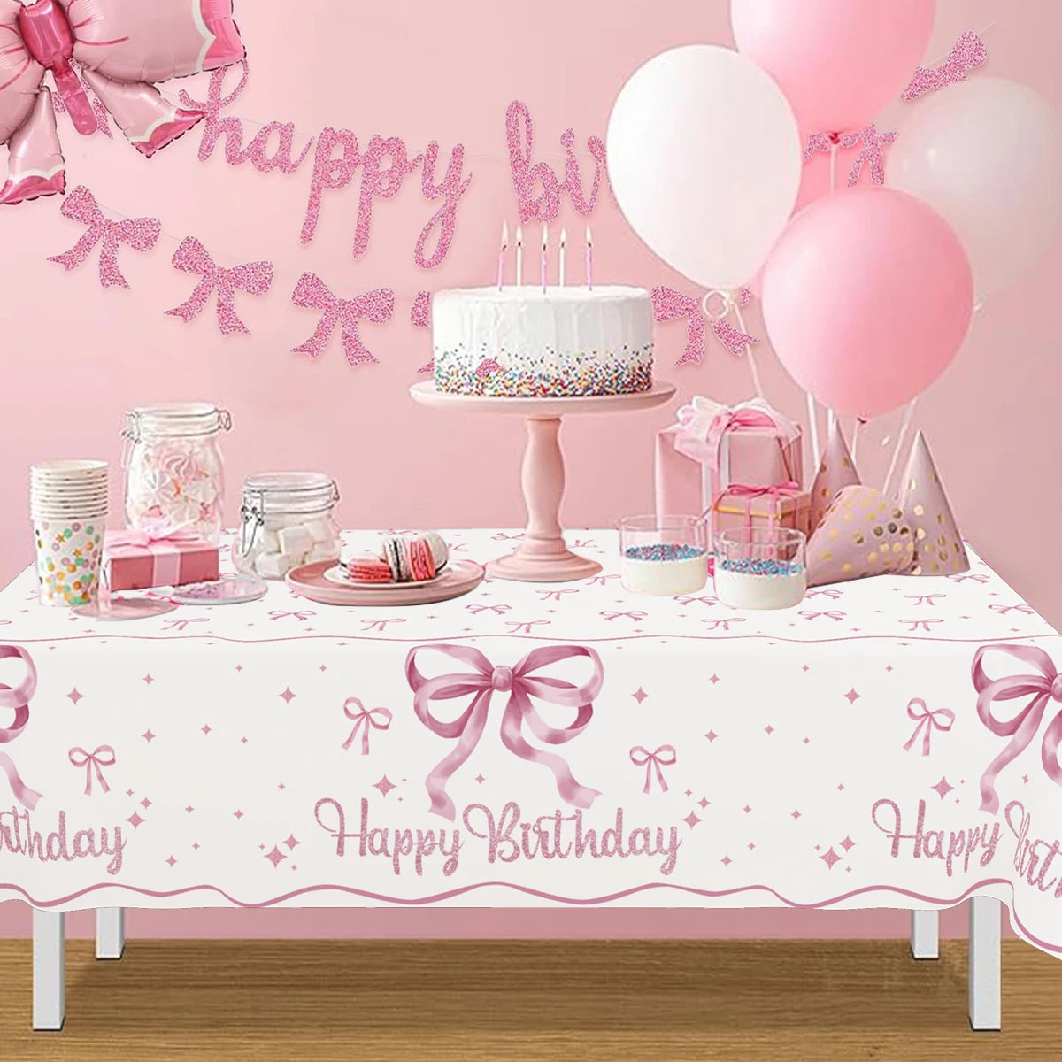 nappe blanche rose imperméable huile réutilisable arcs roses points dorés festive maison