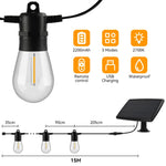 guirlande lumineuse solaire extérieure ip65 led ampoules vintage édison 15mètres télécommande résistante météo facile