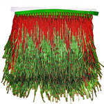 ruban franges strass adhésif moderne vert rouge argent rayures 14cm polyester