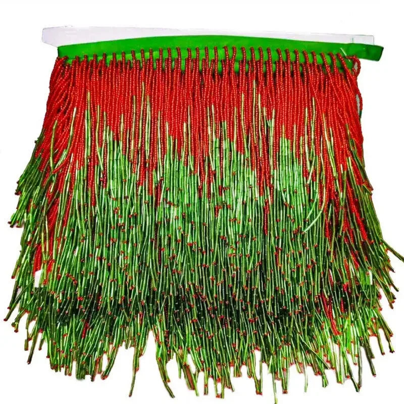 ruban franges strass adhésif moderne vert rouge argent rayures 14cm polyester