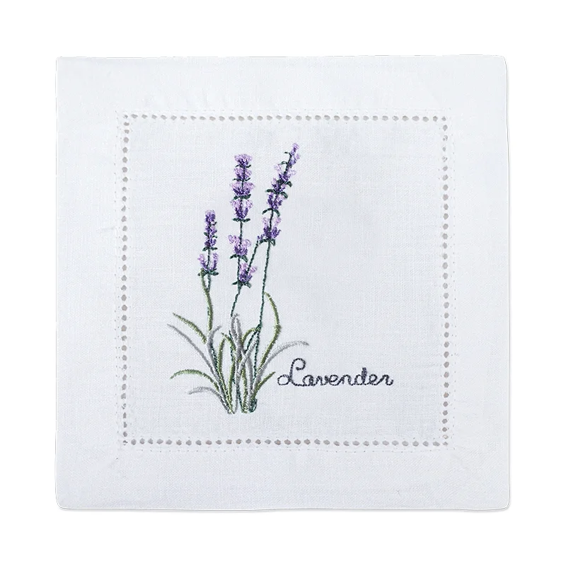 serviette cuisine lin blanc brodée motifs plantes aromatiques naturelle table élégante