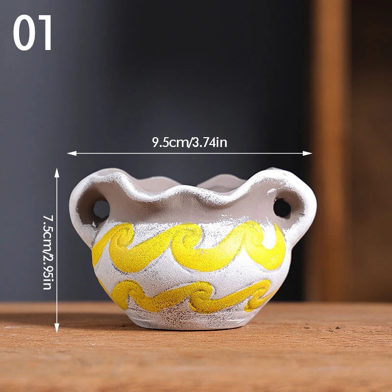 pots fleurs vintage céramique fleurs stylisées motifs géométriques couleurs vives classiques maison