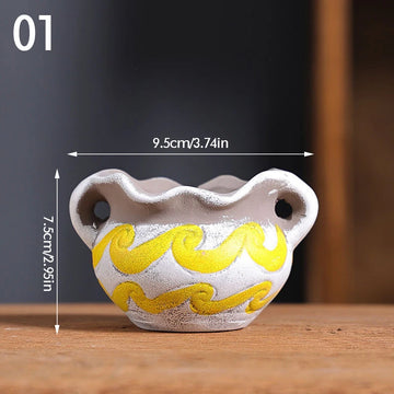 pots fleurs vintage céramique fleurs stylisées motifs géométriques couleurs vives classiques maison