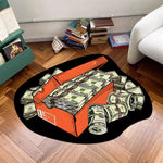 tapis moderne noir orange blanc motif billets banque carreaux salon chambre