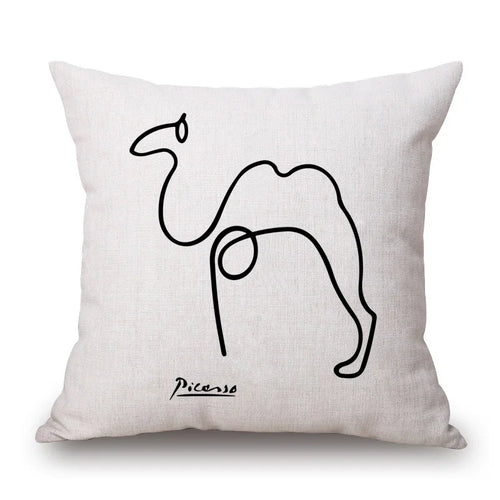 coussin carré décoratif beige motif animaux picasso moderne canapé chaise voiture salon maison