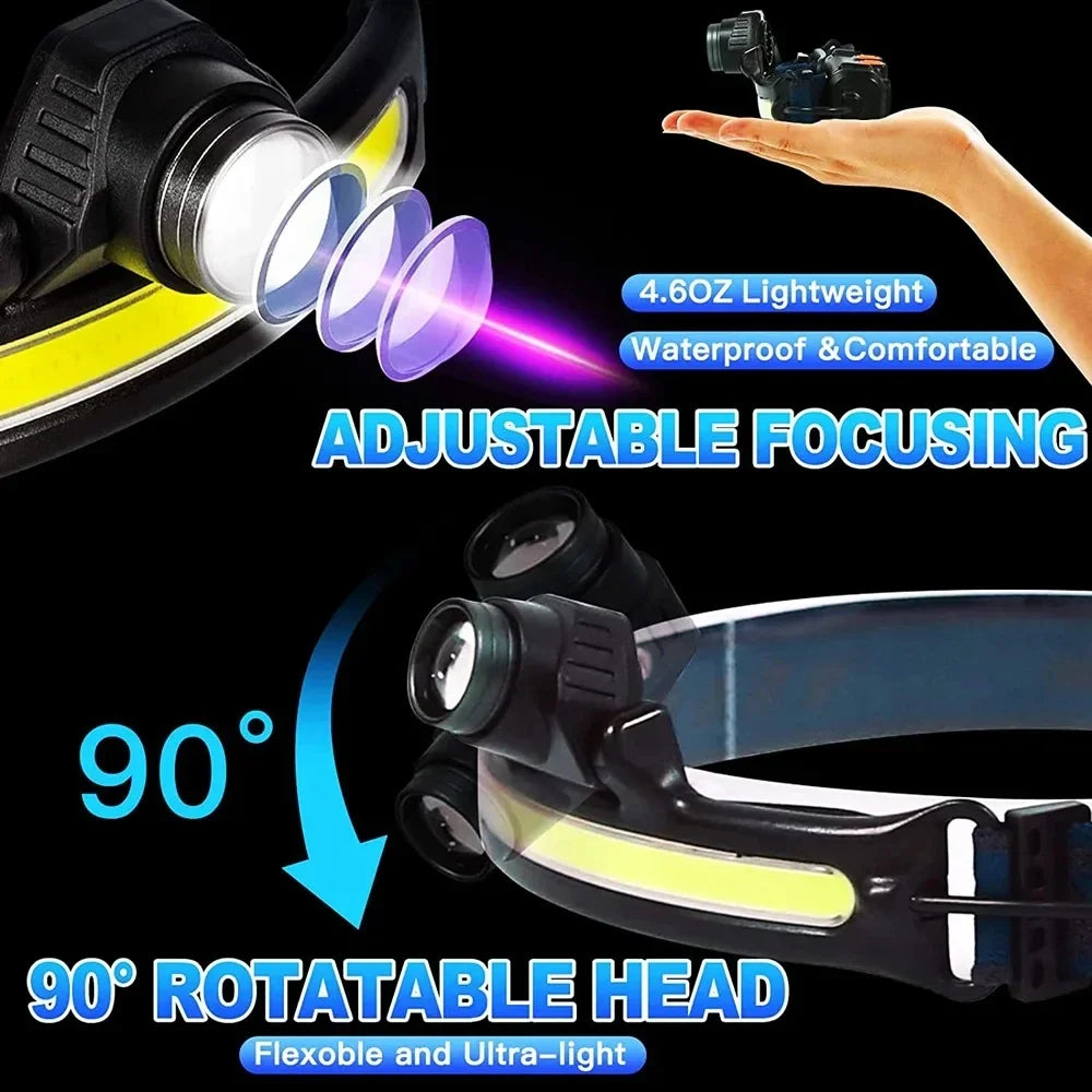 lampe frontale rechargeable led modes nuit course camping pêche extérieur bluetooth usb rechargeABLE
