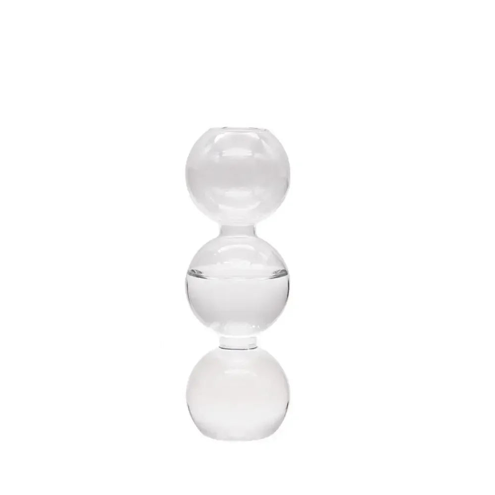 vase verre moderne transparent sphères empilées bleu rose vert rouge minimaliste hydroponique fleur artificielle