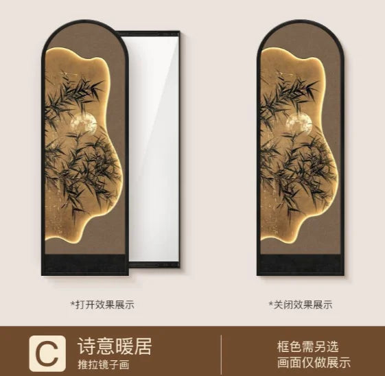 miroir artisanal noir bambou paysager mural décoration maison traditionnel ornement salon chambre