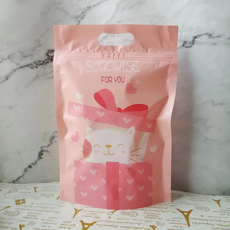 sac plastique chat licorne happy surprise baby nice day poignée détachable occasion anniversaire mariage