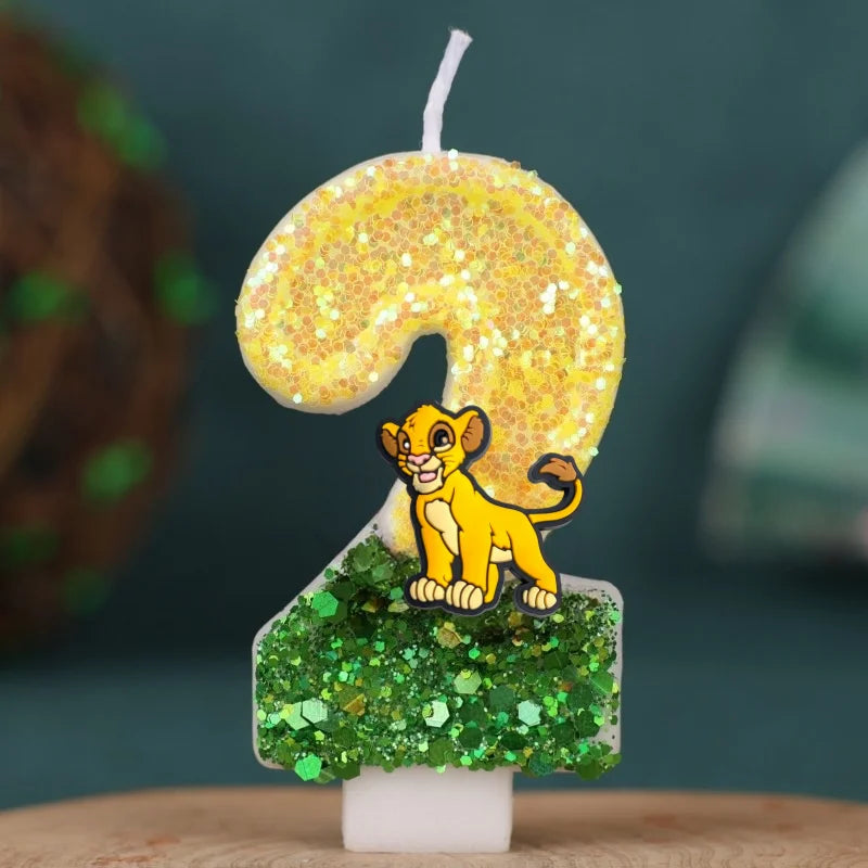 bougies numériques animales paillettes lion jaune vert anniversaire enfant festive
